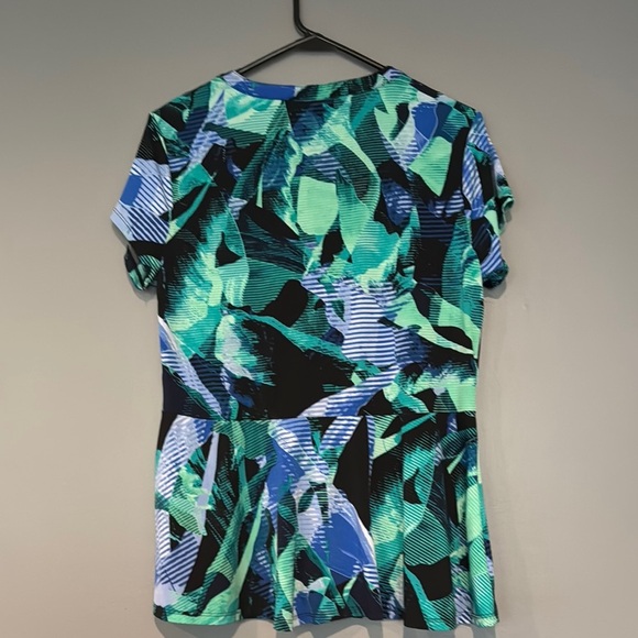 Dana Buchman Blue Black Cap Sleeve Polo Button Down Shirt - Picture 4 of 4